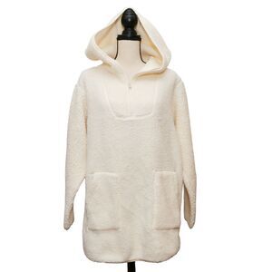 Zella Women’s Size Med All Day Ivory Cloud Sherpa Hoodie Tunic Pullover 3/4 Zip